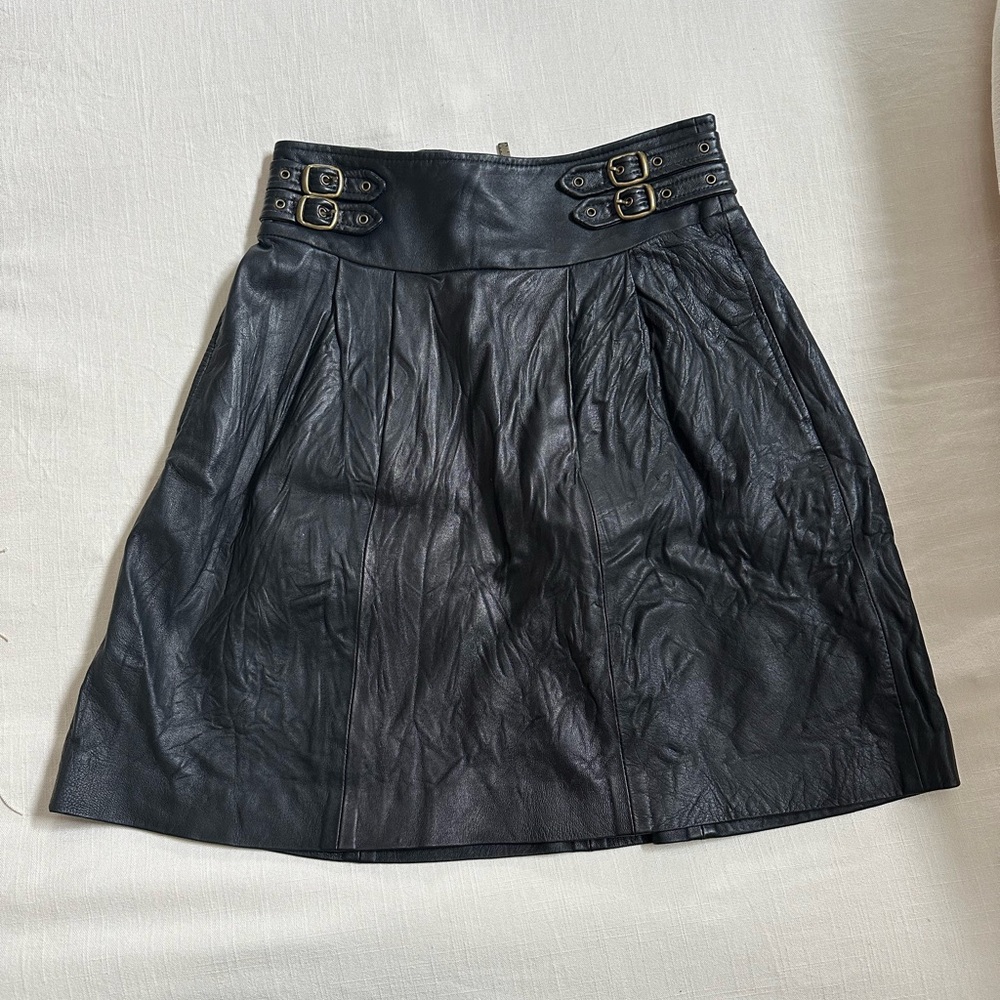 Genuine Leather pleated mini skirt